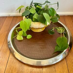 Vintage Stainless Steel Round Cocktail Tray - Palm Restaurant Bar Accessories